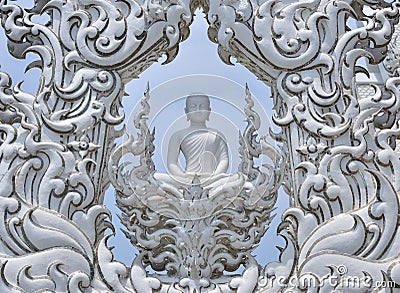 Buddha Statue in White Temple, Chiang Rai Stock Photo