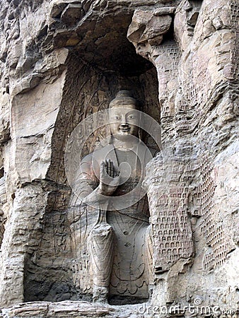 buddha statue in yungang grottoes Stock Photo