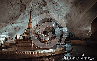 The buddha statues or The buddha image inside Wat Tham Phra Phothisat or Bodhisattva Cave Temple Stock Photo