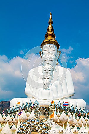 Buddha statues and colored foot path colorful glass stacked in Wat Pha Kaew, Khao Kho, Phetchabun Editorial Stock Photo