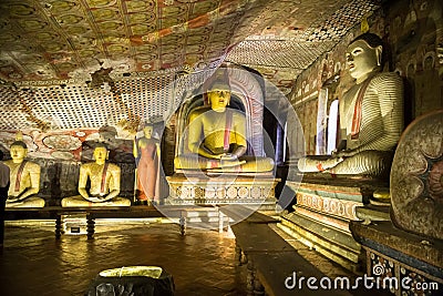 Buddha Statues at Dambulla Cave Temple, Golden Temple of Dambulla, Sri Lanka Stock Photo