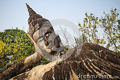 Buddha stone statue, Buddha Park, Vientiane, Laos Stock Photo