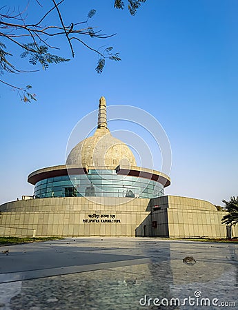 Buddha stupa with bright blue sky at morning from low angle Editorial Stock Photo