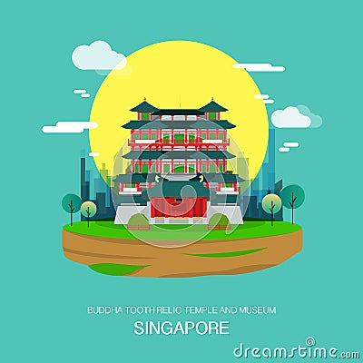 Buddha tooth relic temple and museum landmark in Singapore.vector Stock Photo