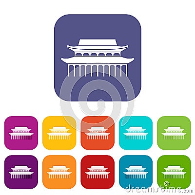 Buddha Toothe Relic Temple in Singapore icons set Vector Illustration