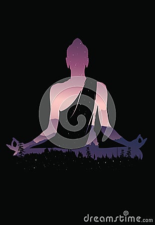 Buddha vector, Abstract Buddha on black background, Buddha and nature, meditation background Vector Illustration