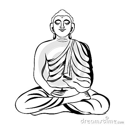 Buddha vector illustration.Black and white line art of meditating Vector Illustration