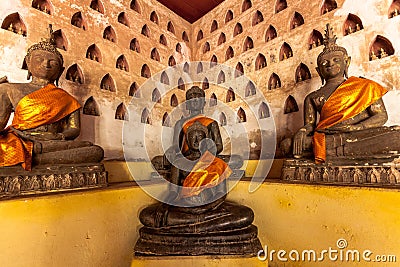 Buddhas in Wat Sisaket, Vientiane, Laos Stock Photo