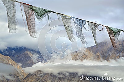 Buddhisï¿½ prayer flags in Himalayas Stock Photo