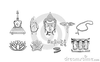 Buddhism icons collection Vector Illustration