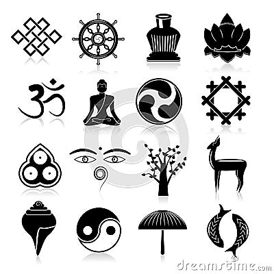 Buddhism icons set black Vector Illustration