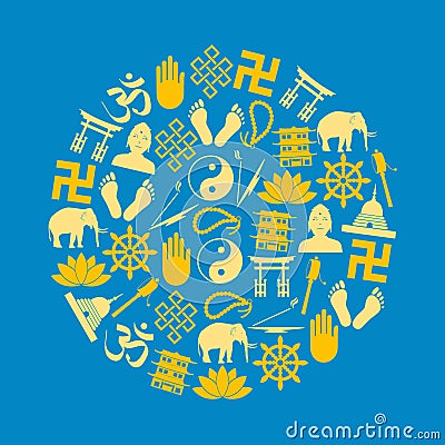 Buddhism religions symbols vector set of icons in circle eps10 Vector Illustration