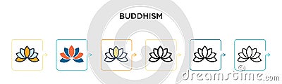 Buddhism vector icon in 6 different modern styles. Black, two colored buddhism icons designed in filled, outline, line and stroke Vector Illustration