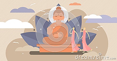 Buddhism vector illustration. Tiny karma religion symbol persons concept. Vector Illustration