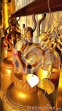 Buddhist brass bell in thai temple Stock Photo
