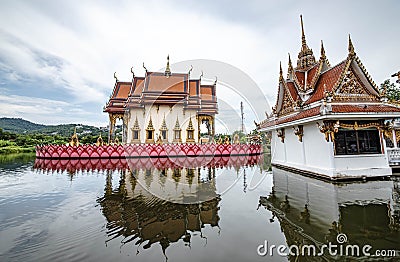 The Buddhist Church is a beautiful church situated in the middle of the water at Laem Suwannaram Temple on Koh Samui Stock Photo