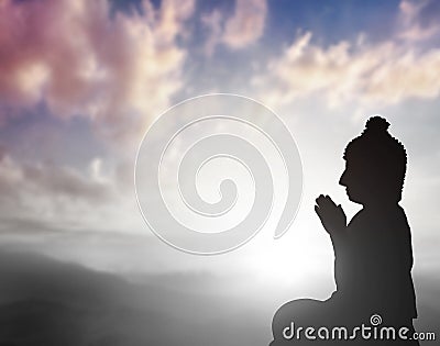 buddhist concept, Silhouette Buddha on natural black and white background Stock Photo