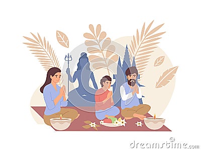 Buddhist Family Religion Composition Vector Illustration