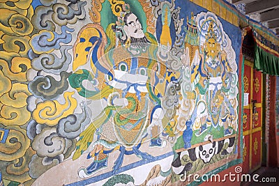 Buddhist Four heavenly kings at temple wall. Editorial Stock Photo