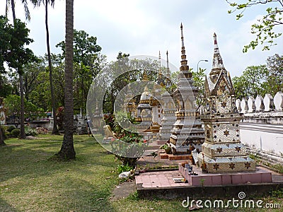 Buddhist gravestones next to Wat Si Saket in Vientiane Editorial Stock Photo