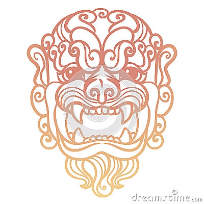Buddhist guardian lion. Vector hand drawn illustration on white background Vector Illustration