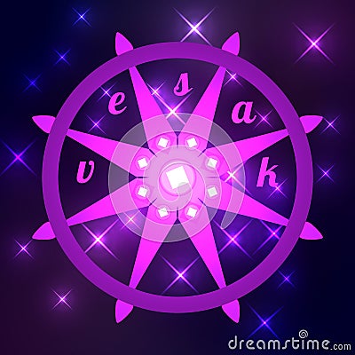 Buddhist holiday - Vesak. Dharmachakra is the wheel of dharma Stock Photo