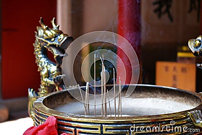 Buddhist incense burner in Taiwan, ancestor worship Stock Photo