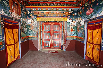 Buddhist monestary interior, muktinath Stock Photo