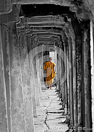 Buddhist Monk at Angkor Wat, Cambodia Stock Photo