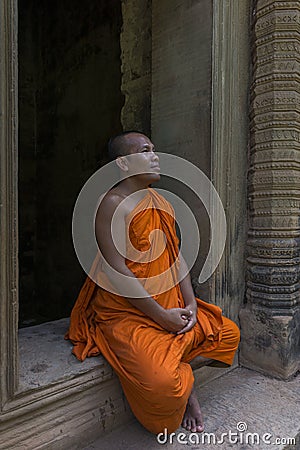 Buddhist monk in Angkor Wat, Cambodia Editorial Stock Photo