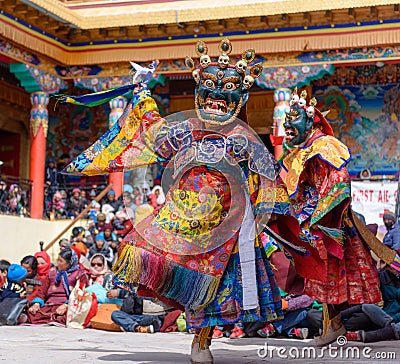 Buddhist monk dancing at mask festival Editorial Stock Photo