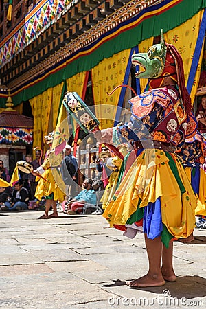 Bhutan Buddhist monk dance at Paro Bhutan Festival Editorial Stock Photo