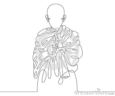Buddhist monk holds a lighted candle in his hand Vector Illustration
