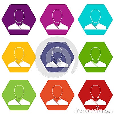 Buddhist monk icon set color hexahedron Vector Illustration