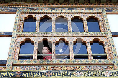 Buddhist monk at the Kurjey Lhakhang, Bhutan Editorial Stock Photo