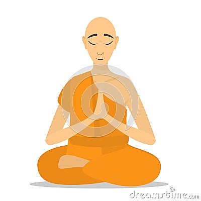 Buddhist monk meditating isolated. Vector Illustration