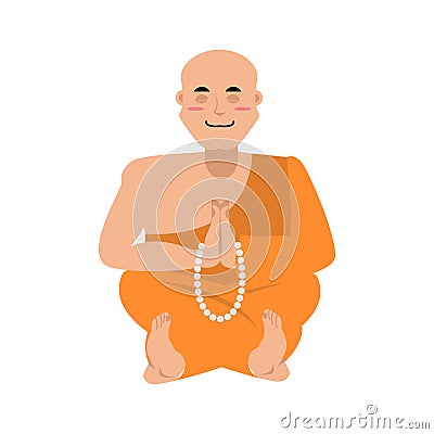 Buddhist monk meditating. Zen and enlightenment. Orange cape and Vector Illustration