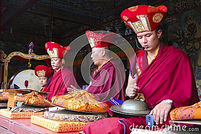 Buddhist monk at a Rumtek monastery in Sikkim Editorial Stock Photo