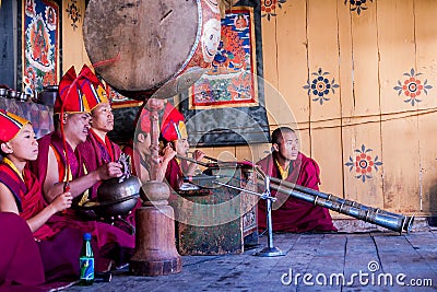 Music at traditional festival in Bumthang - Bhutan Editorial Stock Photo