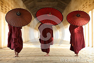 Buddhist novices in in Bagan, Myanmar Burma Stock Photo