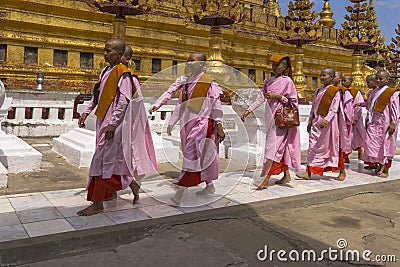 Buddhist nuns in Myanmar Editorial Stock Photo