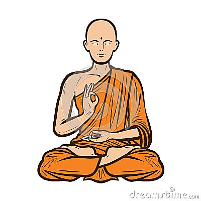 Buddhist in orange robe. Buddha, Buddhism concept. Cartoon vector illustration Vector Illustration