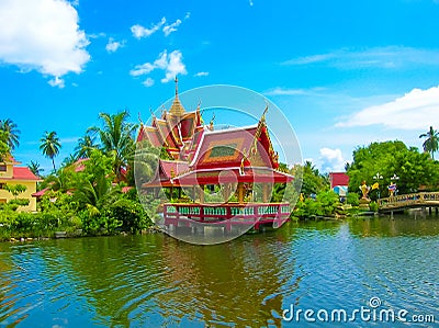 Buddhist pagoda, part of temple complex Wat Plai Laem on Samui island. Thailand Stock Photo