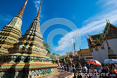 Buddhist pagoda temple sunshine day blue sky in Bangkok Editorial Stock Photo