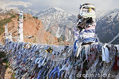 Buddhist prayer ribbons Stock Photo