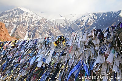 Buddhist prayer ribbons Stock Photo