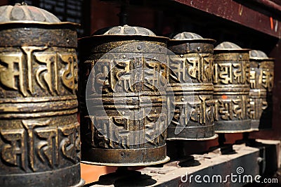 Buddhist prayer wheels Stock Photo