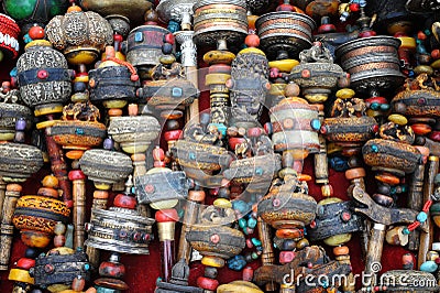 Buddhist prayer wheels Stock Photo