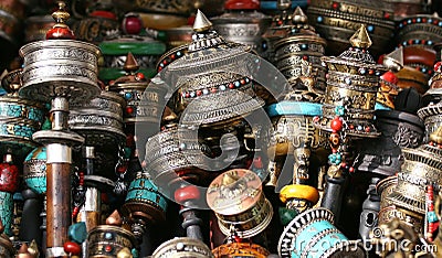 Buddhist prayer wheels Stock Photo