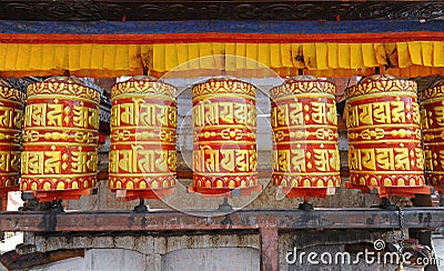 Buddhist prayer wheels Stock Photo